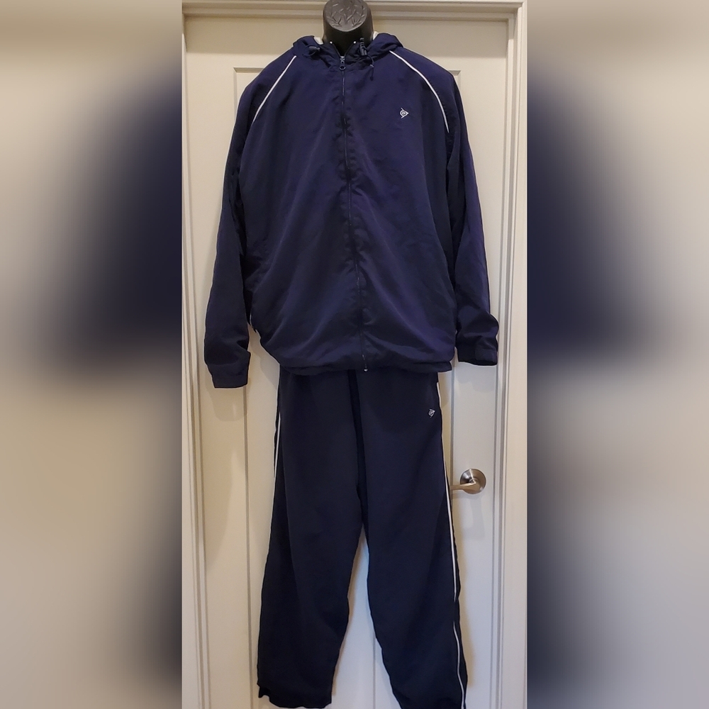 DUNLOP MENS NAVY ATHLETIC TRACK FITNESS WINDBREAKER FULL ZIP HOODED SIZE XL